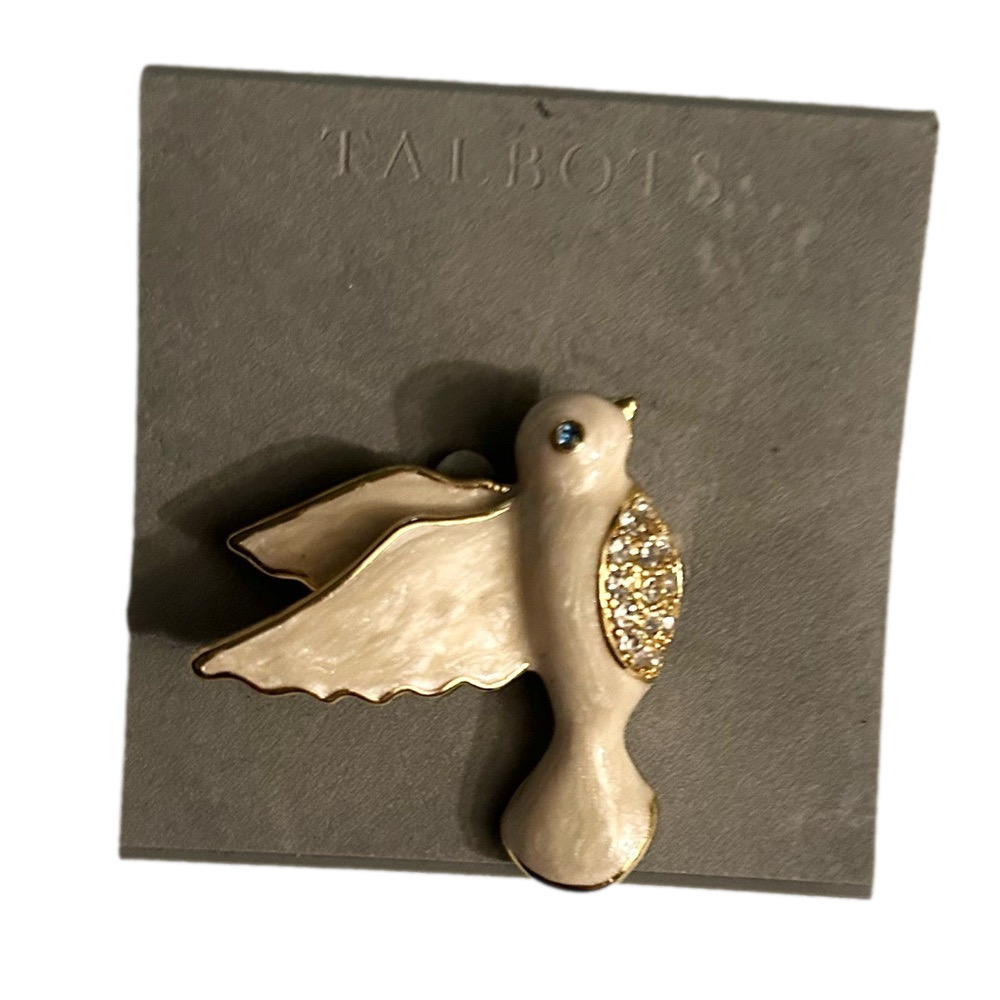 Talbots Cream and Gold Bird Pin with Blue Eye